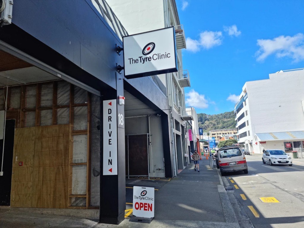 The Tyre Clinic Wellington drive-in entrance at 18 College Street